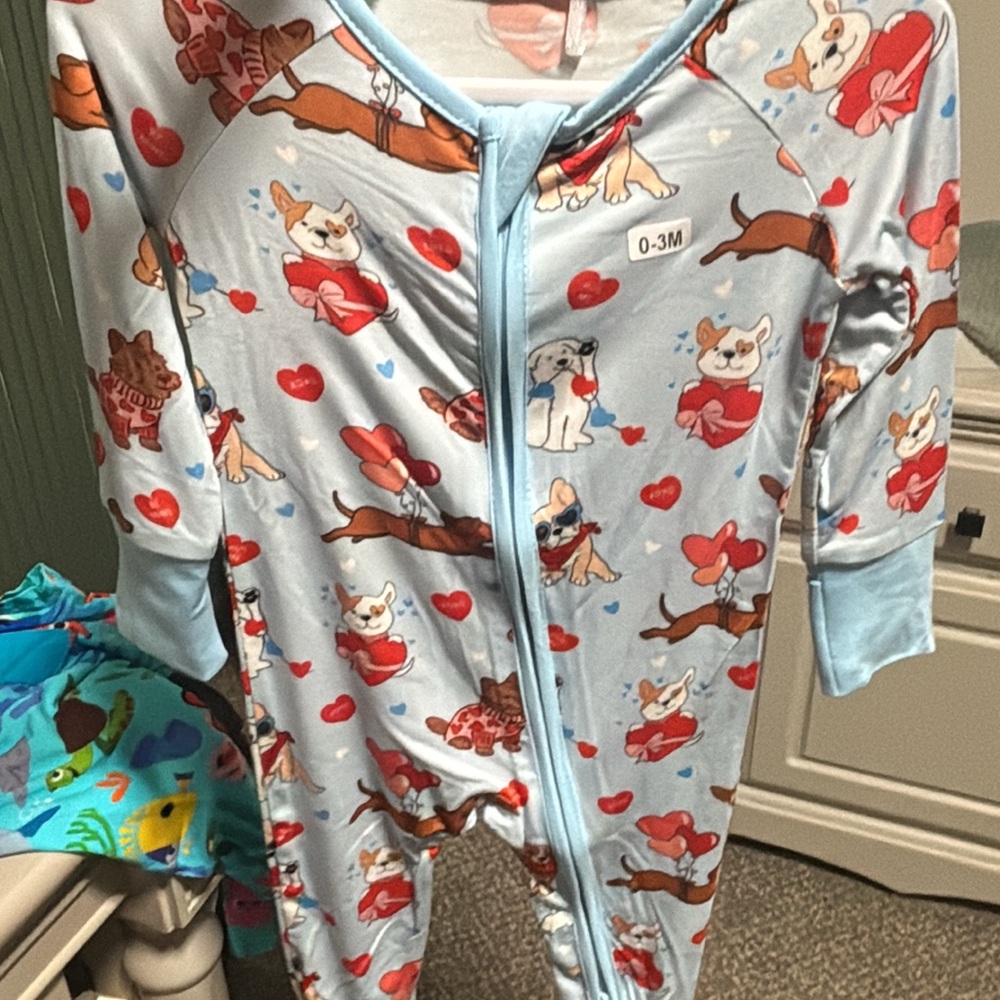 Adorable Baby Blue Dog Print Onesie